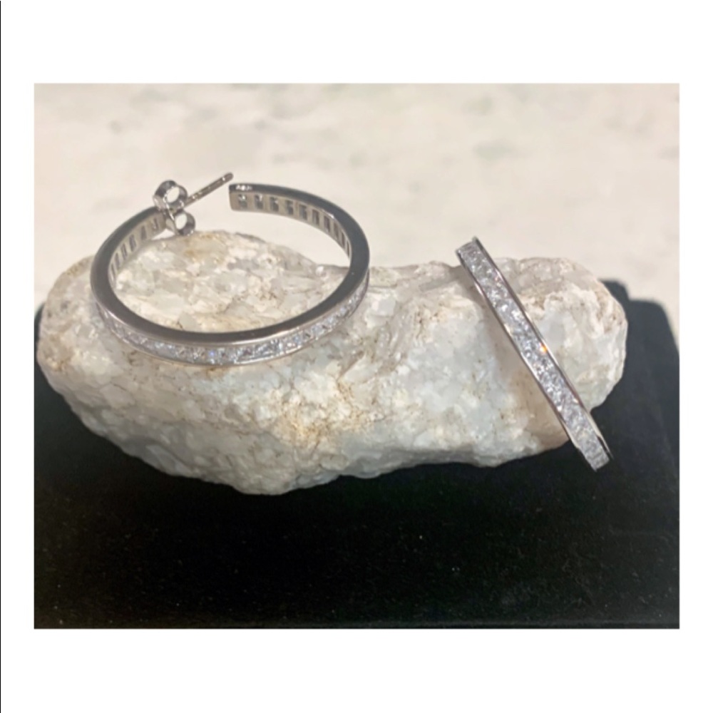 Princess Cut CZ Sterling Silver Hoop Earrings